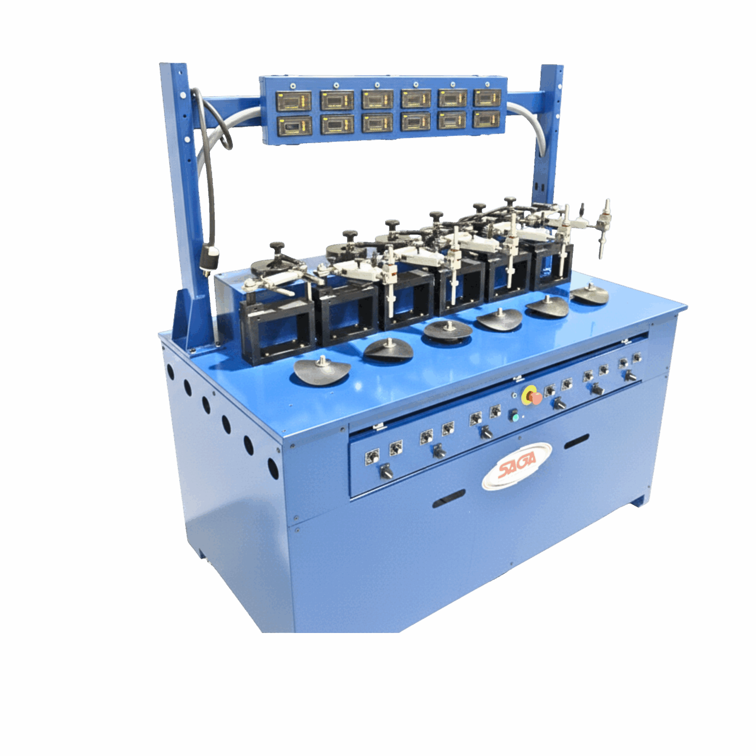 SAGA Engineering 6 Station Polisher designed for polishing single lap-to-optic at up to 6 locations